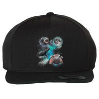 Moo Deng Three Moo Deng Moon Funny Hippo Wool Snapback Cap