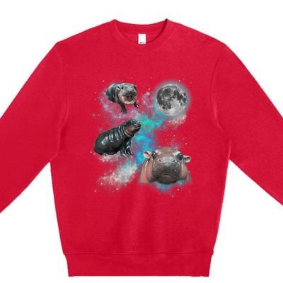 Moo Deng Three Moo Deng Moon Funny Hippo Premium Crewneck Sweatshirt