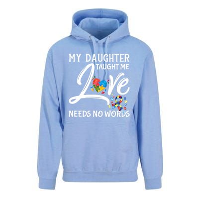 My Daughter Taught Me Love Needs No Words Autism Awareness Gift Unisex Surf Hoodie