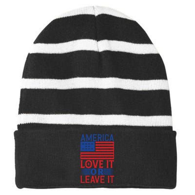 Memorial Day T  America Striped Beanie with Solid Band