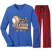 Mothers Day Thats My Grandson Out There Baseball Grandma Gift Women's Long Sleeve Flannel Pajama Set 