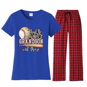 Mothers Day Thats My Grandson Out There Baseball Grandma Gift Women's Flannel Pajama Set