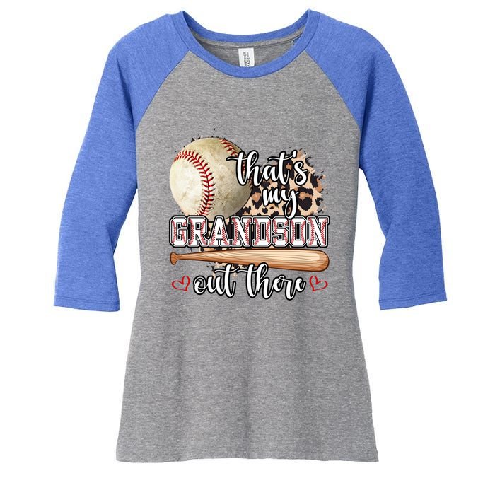 Mothers Day Thats My Grandson Out There Baseball Grandma Gift Women's Tri-Blend 3/4-Sleeve Raglan Shirt