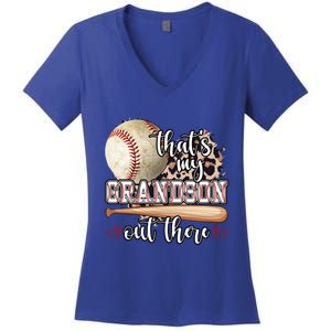 Mothers Day Thats My Grandson Out There Baseball Grandma Gift Women's V-Neck T-Shirt