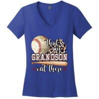 Mothers Day Thats My Grandson Out There Baseball Grandma Gift Women's V-Neck T-Shirt