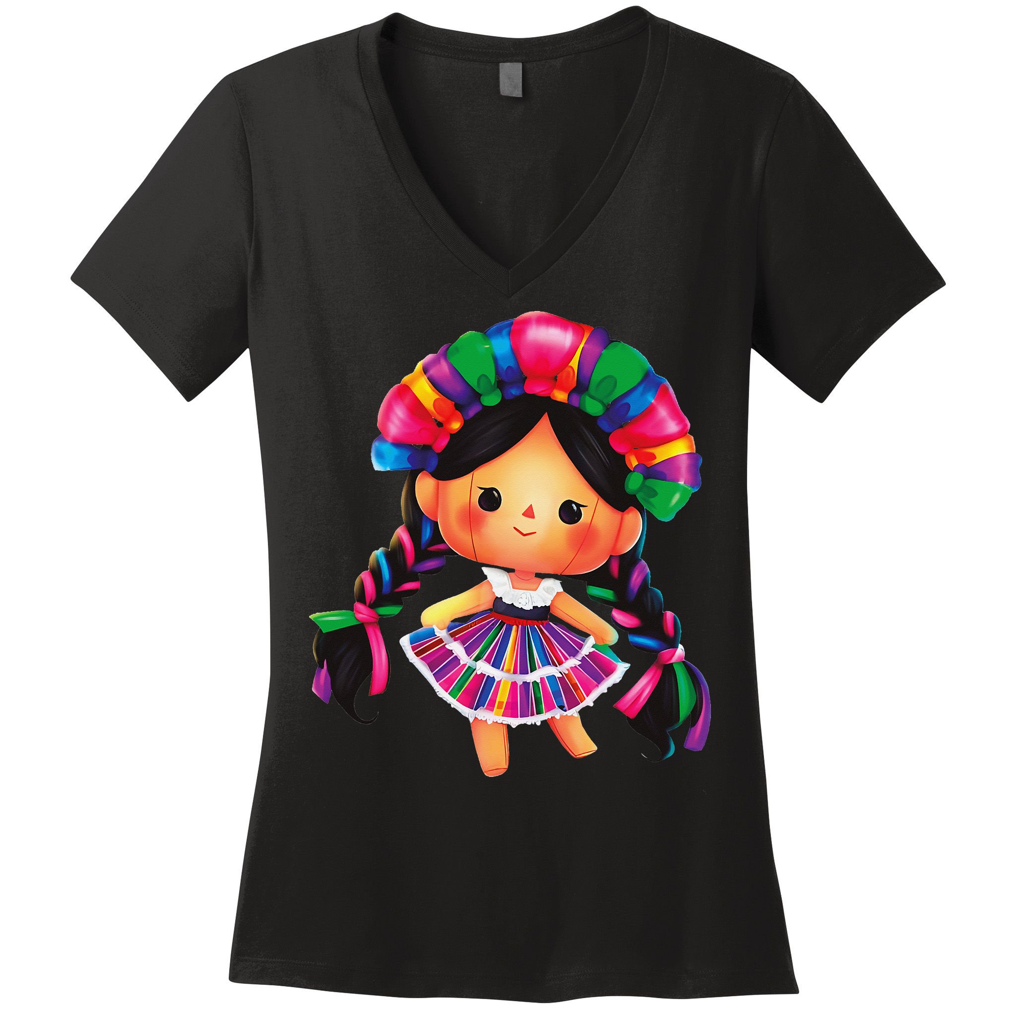 Muneca De Trapo Mexicana Mazahua Mexicans Otomi Maria Lele Women's V-Neck T-Shirt