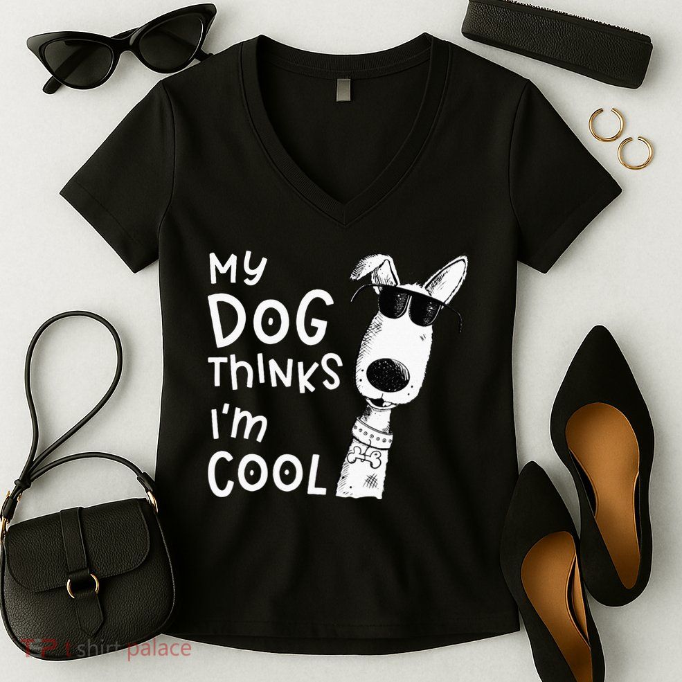My Dog Thinks Im Cool For Dog Lover Women's V-Neck T-Shirt