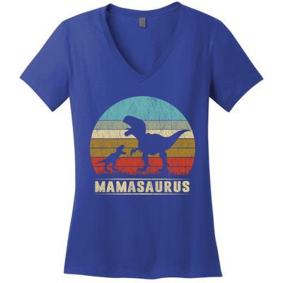 Mama Dinosaur T Rex Mamasaurus Matching Family Christmas Great Gift Women's V-Neck T-Shirt