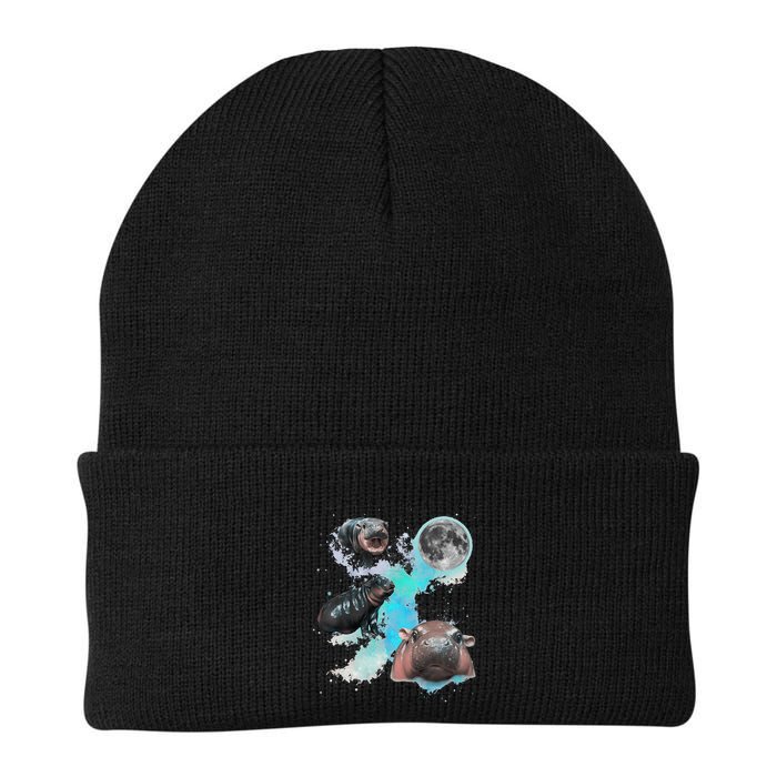 Moo Deng Three Moo Deng Moon Funny Hippo Knit Cap Winter Beanie