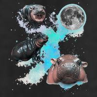 Moo Deng Three Moo Deng Moon Funny Hippo Knit Cap Winter Beanie