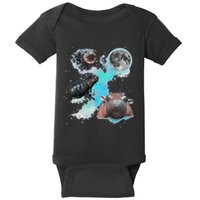 Moo Deng Three Moo Deng Moon Funny Hippo Baby Bodysuit