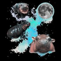 Moo Deng Three Moo Deng Moon Funny Hippo Baby Bodysuit