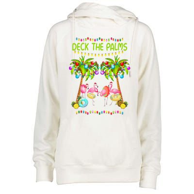 M3ed Deck The Palms Merry Xmas Christmas Flamingo Pajama Gift Womens Funnel Neck Pullover Hood