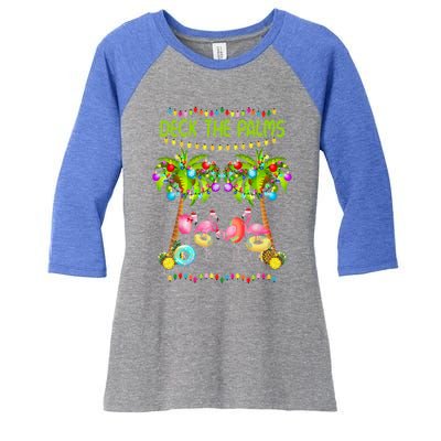 M3ed Deck The Palms Merry Xmas Christmas Flamingo Pajama Gift Women's Tri-Blend 3/4-Sleeve Raglan Shirt