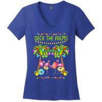 M3ed Deck The Palms Merry Xmas Christmas Flamingo Pajama Gift Women's V-Neck T-Shirt