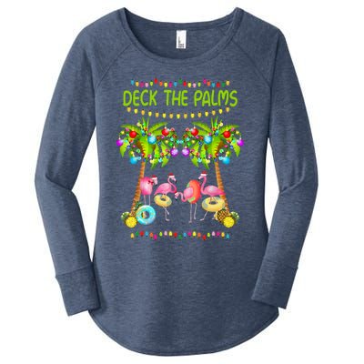 M3ed Deck The Palms Merry Xmas Christmas Flamingo Pajama Gift Women's Perfect Tri Tunic Long Sleeve Shirt