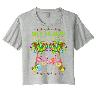 M3ed Deck The Palms Merry Xmas Christmas Flamingo Pajama Gift Women's Crop Top Tee