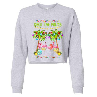 M3ed Deck The Palms Merry Xmas Christmas Flamingo Pajama Gift Cropped Pullover Crew