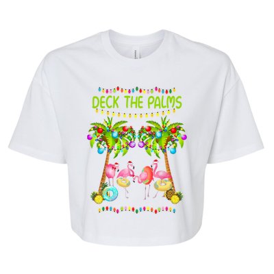 M3ed Deck The Palms Merry Xmas Christmas Flamingo Pajama Gift Bella+Canvas Jersey Crop Tee