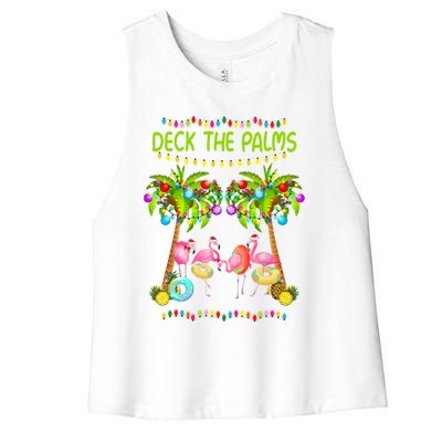 M3ed Deck The Palms Merry Xmas Christmas Flamingo Pajama Gift Women's Racerback Cropped Tank