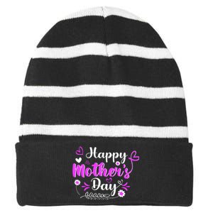 Mother's Day T For Best Mom Striped Beanie with Solid Band