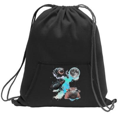 Moo Deng Three Moo Deng Moon Funny Hippo Gift Sweatshirt Cinch Pack Bag