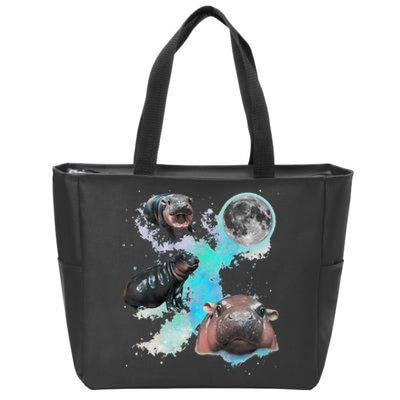 Moo Deng Three Moo Deng Moon Funny Hippo Gift Zip Tote Bag