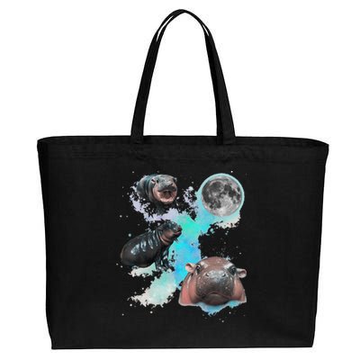 Moo Deng Three Moo Deng Moon Funny Hippo Gift Cotton Canvas Jumbo Tote