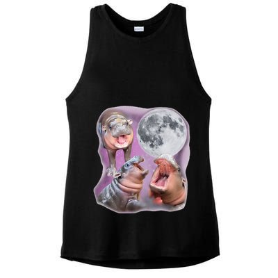 Moo Deng Three Moo Deng Moon Funny Hippo Ladies PosiCharge Tri-Blend Wicking Tank