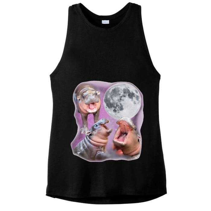 Moo Deng Three Moo Deng Moon Funny Hippo Ladies PosiCharge Tri-Blend Wicking Tank