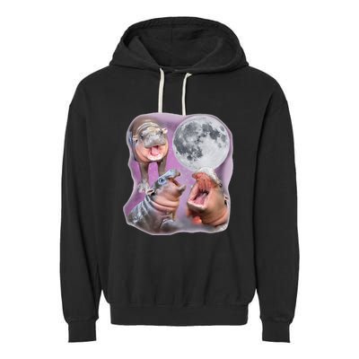 Moo Deng Three Moo Deng Moon Funny Hippo Garment-Dyed Fleece Hoodie