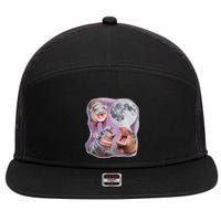 Moo Deng Three Moo Deng Moon Funny Hippo 7 Panel Mesh Trucker Snapback Hat