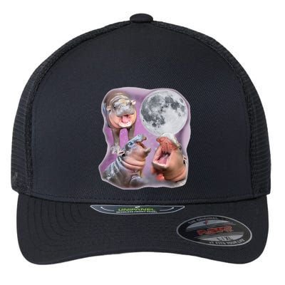 Moo Deng Three Moo Deng Moon Funny Hippo Flexfit Unipanel Trucker Cap