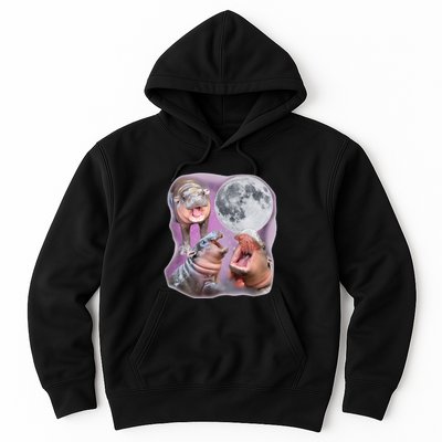 Moo Deng Three Moo Deng Moon Funny Hippo Hoodie
