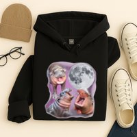 Moo Deng Three Moo Deng Moon Funny Hippo Hoodie