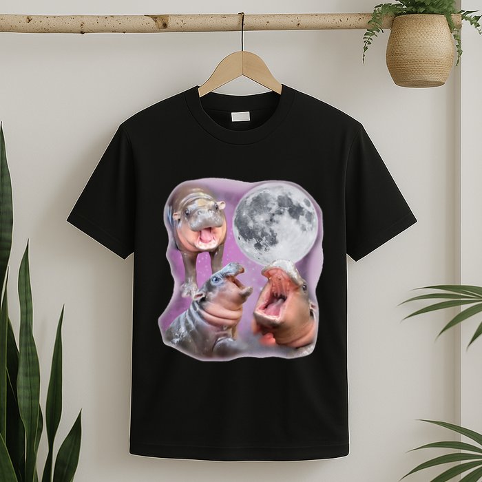 Moo Deng Three Moo Deng Moon Funny Hippo T-Shirt