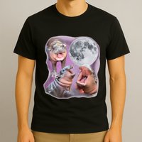 Moo Deng Three Moo Deng Moon Funny Hippo T-Shirt