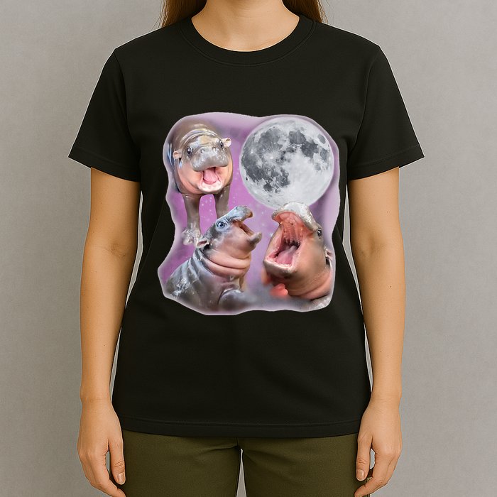 Moo Deng Three Moo Deng Moon Funny Hippo T-Shirt