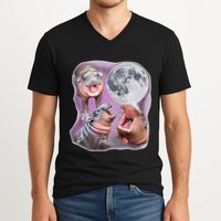 Moo Deng Three Moo Deng Moon Funny Hippo V-Neck T-Shirt