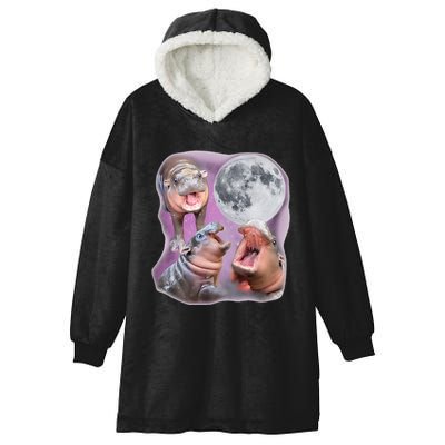 Moo Deng Three Moo Deng Moon Funny Hippo Hooded Wearable Blanket