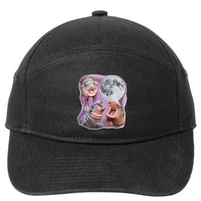 Moo Deng Three Moo Deng Moon Funny Hippo 7-Panel Snapback Hat