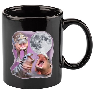 Moo Deng Three Moo Deng Moon Funny Hippo 11oz C Handle Ceramic Mug