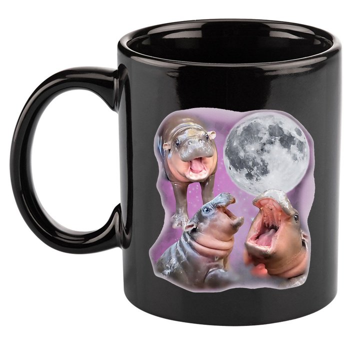 Moo Deng Three Moo Deng Moon Funny Hippo 11oz C Handle Ceramic Mug