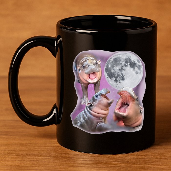 Moo Deng Three Moo Deng Moon Funny Hippo 11oz C Handle Ceramic Mug