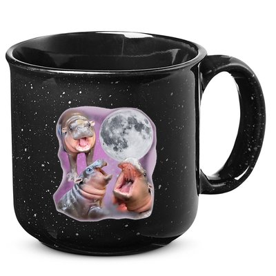 Moo Deng Three Moo Deng Moon Funny Hippo 15oz Campfire Ceramic Mug