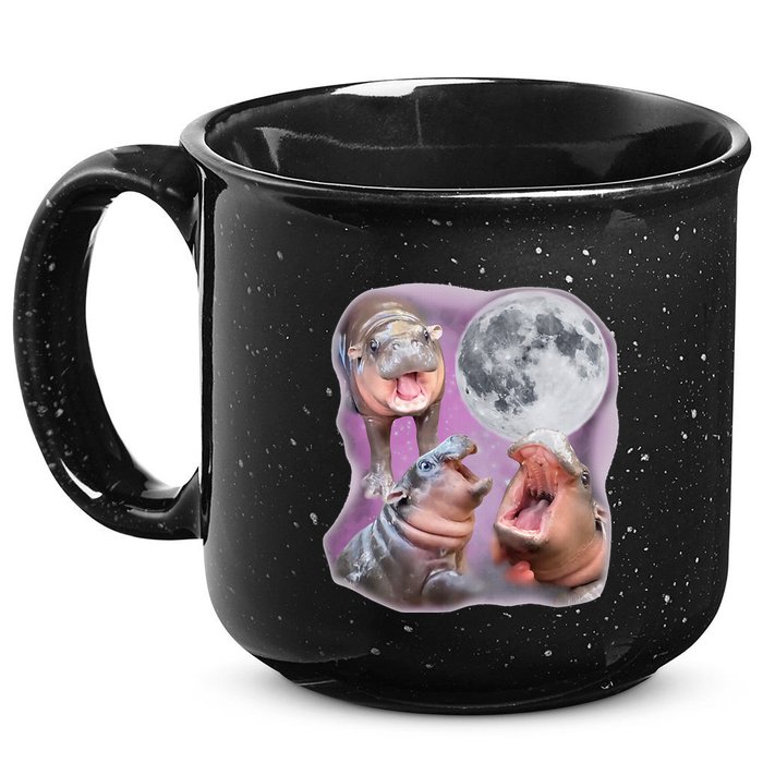 Moo Deng Three Moo Deng Moon Funny Hippo 15oz Campfire Ceramic Mug