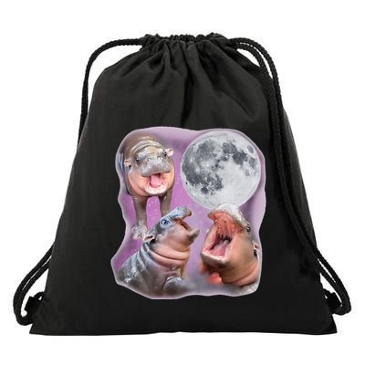 Moo Deng Three Moo Deng Moon Funny Hippo Drawstring Bag