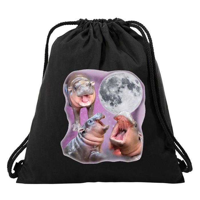 Moo Deng Three Moo Deng Moon Funny Hippo Drawstring Bag