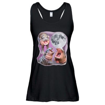 Moo Deng Three Moo Deng Moon Funny Hippo Ladies Essential Flowy Tank