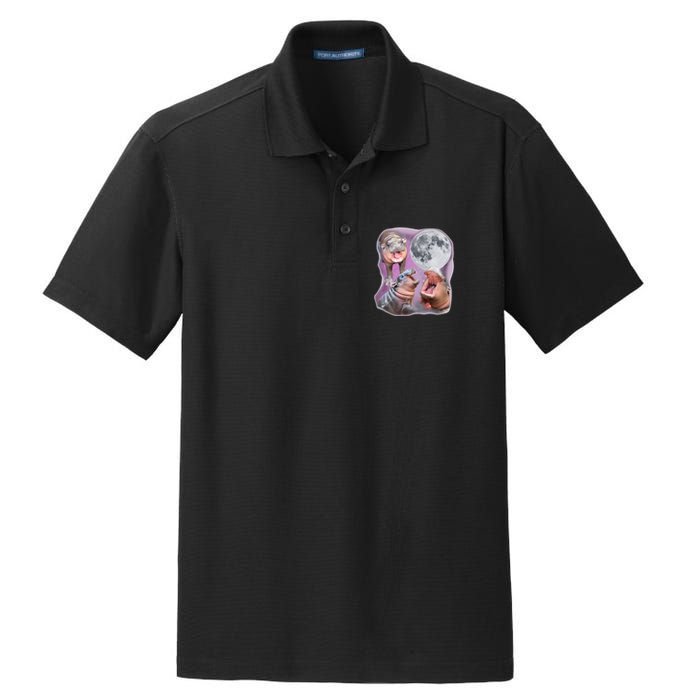 Moo Deng Three Moo Deng Moon Funny Hippo Dry Zone Grid Polo